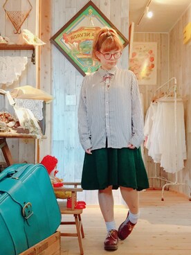 「LAUREN RALPH LAUREN（ローレン ラルフ ローレン）のアイテム（シャツ/ブラウス、ブラウン系）」を使った、おやつ。さん（レディース・152cm）の秋コーディネート