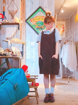 「USEDのアイテム（ワンピース、ブラウン系）」を使った、おやつ。さん（レディース・152cm）の秋コーディネート