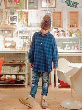 「USEDのアイテム（シャツ/ブラウス、その他）」を使った、おやつ。さん（レディース・152cm）の秋コーディネート