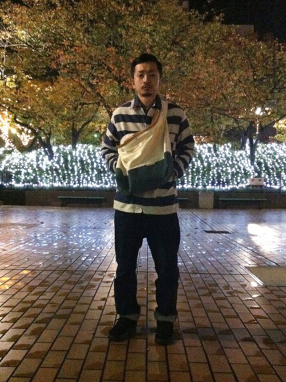 「夜のスナップ、 見にくい」｜「.......RESEARCHのPrisoner Jacket（カバーオール、ブルー系）」を使った、GANさん（メンズ・168cm）の秋コーディネートの1枚目の写真