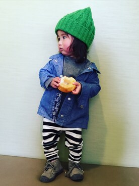 「ocean&groundのアイテム（ニットキャップ/ビーニー、グリーン系）」を使った、waseyoさん（キッズ）の春コーディネート