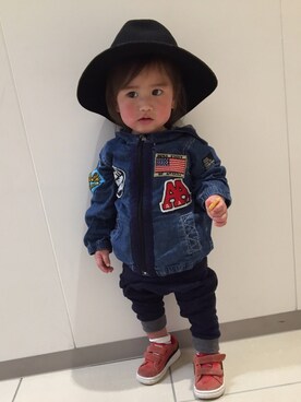 「韓国子供服のアイテム（ハット、ブラック系）」を使った、waseyoさん（キッズ）の春コーディネート