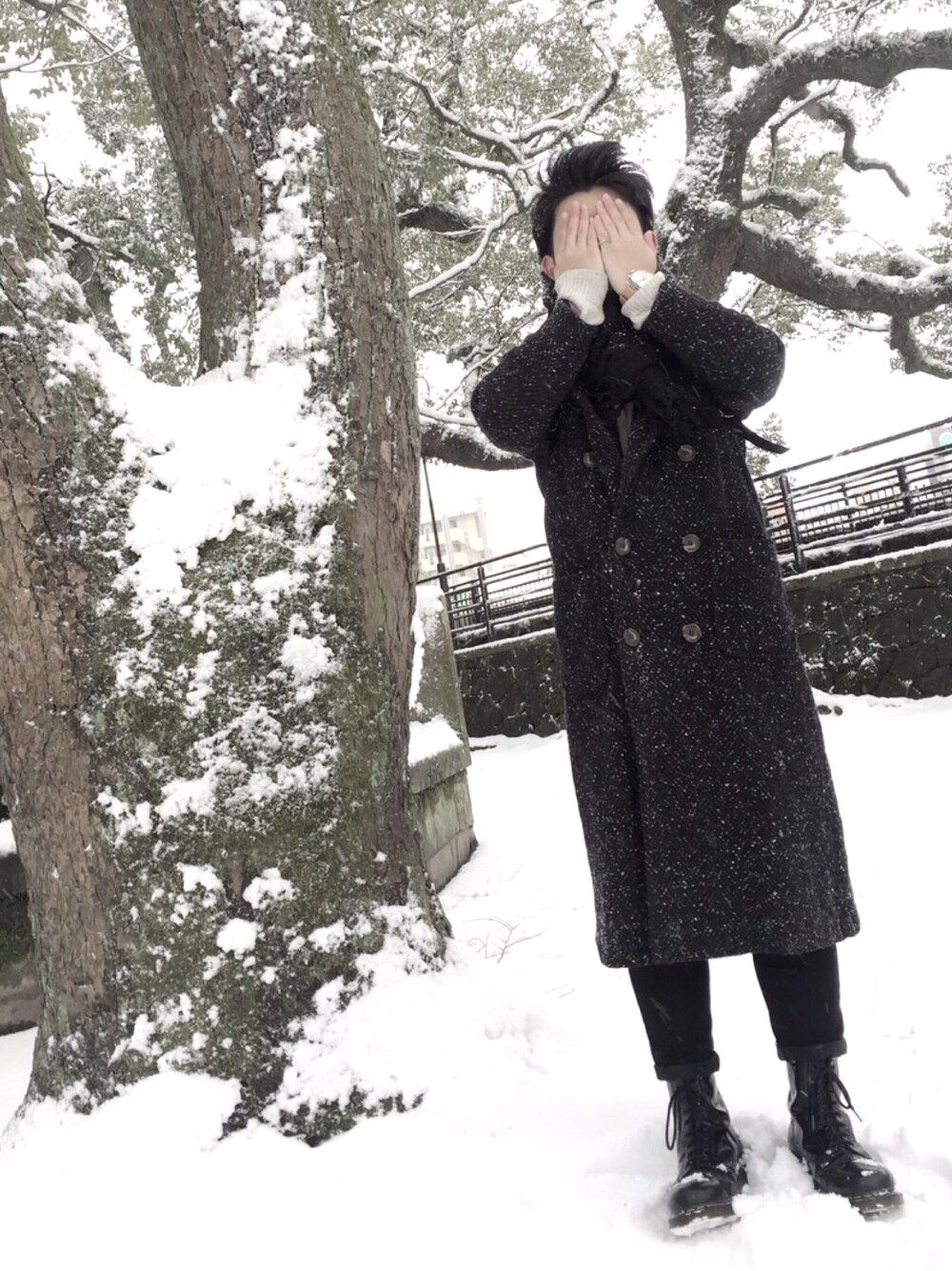 「雪、kagoshima、初投稿」｜「usedのアイテム（ジャケット/アウター、ブラック系）」を使った、yu--ichiさん（メンズ・50cm）の冬コーディネートの1枚目の写真