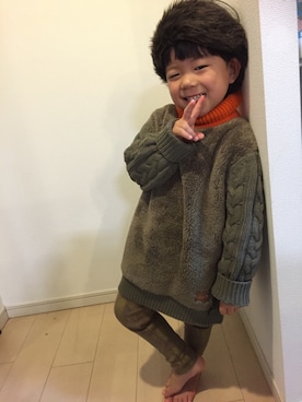「uu」｜「アイテム（スウェット）」を使った、mu-さん（キッズ・100cm）の冬コーディネート
