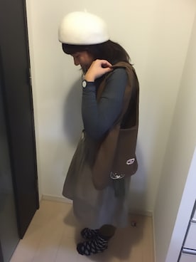 「ミナペルホネン」｜「アイテム（ハンチング/ベレー帽）」を使った、mu-さん（レディース・160cm）の冬コーディネート
