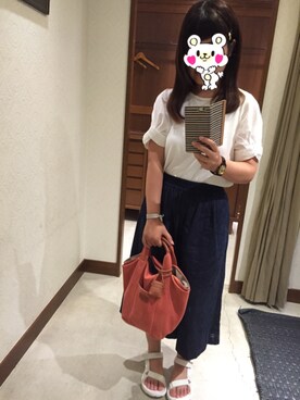 「アイテム（トートバッグ、オレンジ系）」を使った、ゆみぃ。さん（レディース・152cm）の夏コーディネート