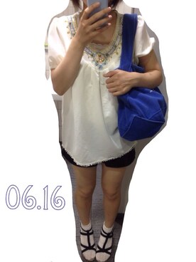 「ジャパンブルー」｜「アイテム（サンダル）」を使った、y.hanonさん（レディース・156cm）の夏コーディネート