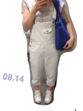 「ホワイトスニーカー」｜「アイテム（サロペット/オーバーオール）」を使った、y.hanonさん（レディース・156cm）の夏コーディネート
