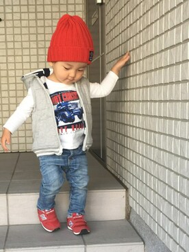 「息子コーデ」｜「アイテム（ダウンベスト）」を使った、yuuchamさん（キッズ・80cm）の春コーディネート