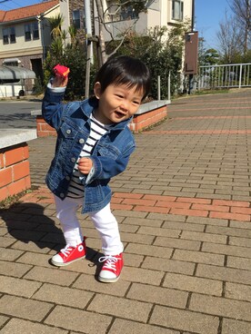 「息子」｜「アイテム（デニムジャケット）」を使った、yuuchamさん（キッズ・80cm）の春コーディネート