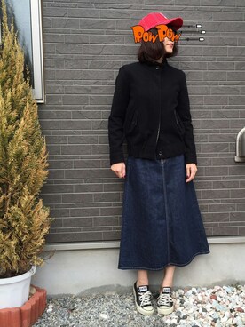 「BEAMS（ビームス）のアイテム（デニムスカート）」を使った、alice.mさん（レディース・166cm）の冬コーディネート