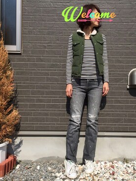 「HYKE」｜「アイテム（ダウンベスト）」を使った、alice.mさん（レディース・166cm）の春コーディネート
