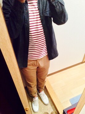 「no brand（ノーブランド）のアイテム（シャツ/ブラウス、ブルー系）」を使った、gouyanさん（メンズ・174cm）の秋コーディネート