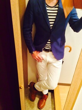 「no brand（ノーブランド）のアイテム（テーラードジャケット、ブルー系）」を使った、gouyanさん（メンズ・174cm）の春コーディネート