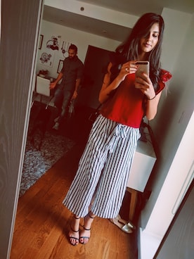 「stripes」｜「アイテム（スラックス）」を使った、Maryam Ishtiaq-Shahさん（レディース・168cm）の秋コーディネート