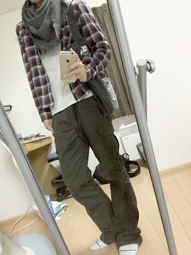 「JUNMEN（ジュンメン）のアイテム（シャツ/ブラウス、レッド系）」を使った、ダティーさん（メンズ・170cm）の秋コーディネート