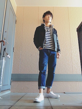 「ジャックパーセル」｜「アイテム（スタジャン）」を使った、MIYAMOTOさん（メンズ・175cm）の冬コーディネート