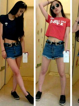 「AAのアイテム（トップス）」を使った、萱Sayun Shermieさん（レディース・165cm）の春コーディネート