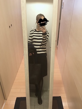 「ボーダーニット」｜「アイテム（バレエシューズ）」を使った、mamemameさん（レディース・162cm）の冬コーディネート