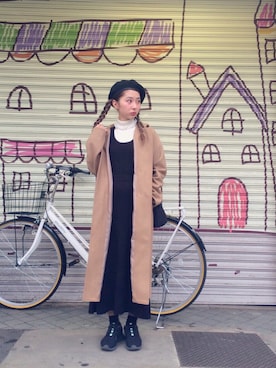 「ロング丈ダッフル」｜「アイテム（ワンピース/ドレス）」を使った、merry jenny 吉河唯さん（レディース・159cm）の秋コーディネート