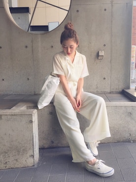 「merry jenny（メリージェニー）のアイテム（オールインワン・サロペット）」を使った、merry jenny 吉河唯さん（レディース・159cm）の春コーディネート