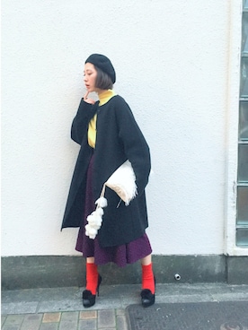 「unrelaxing（アンリラクシング）のアイテム（ハンチング/ベレー帽）」を使った、merry jenny 吉河唯さん（レディース・159cm）の冬コーディネート