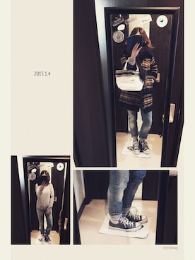 「アイテム（チェスターコート、イエロー系）」を使った、9さん（レディース・164cm）の冬コーディネート