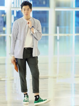 「Steve J ＆Yoni P（スティーブジェイアンドヨニピー）のアイテム」を使った、Caylen Chanさん（メンズ・177cm）の夏コーディネート
