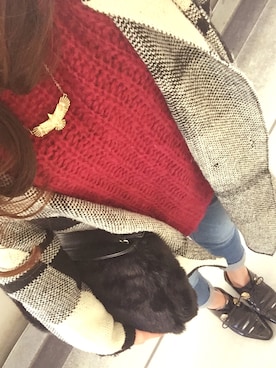 「Bershka（ベルシュカ）のアイテム（ニット/セーター、レッド系）」を使った、ｋａｎａさん（レディース・150cm）の冬コーディネート