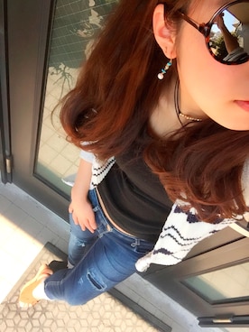 「no brand（ノーブランド）のアイテム（Tシャツ/カットソー、ブラック系）」を使った、ｋａｎａさん（レディース・150cm）の春コーディネート