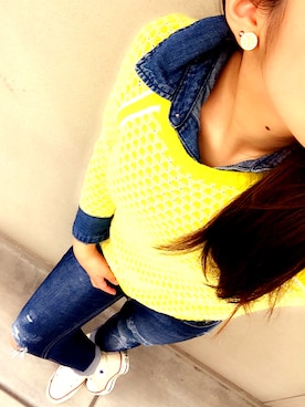 「no brand（ノーブランド）のアイテム（ニット/セーター、イエロー系）」を使った、ｋａｎａさん（レディース・150cm）の春コーディネート