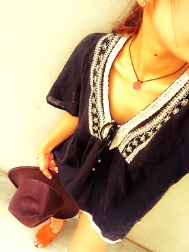 「Heather（ヘザー）のアイテム（シャツ/ブラウス、ブラック系）」を使った、ｋａｎａさん（レディース・150cm）の夏コーディネート