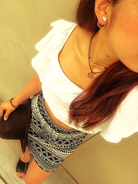 「Bershka（ベルシュカ）のアイテム（Tシャツ/カットソー、ホワイト系）」を使った、ｋａｎａさん（レディース・150cm）の夏コーディネート