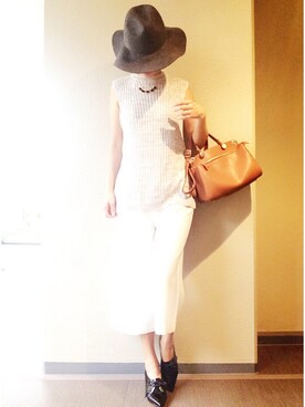 「ノースリーブニット」｜「アイテム（ブーティ）」を使った、岡田怜奈さん（レディース・160cm）の夏コーディネート