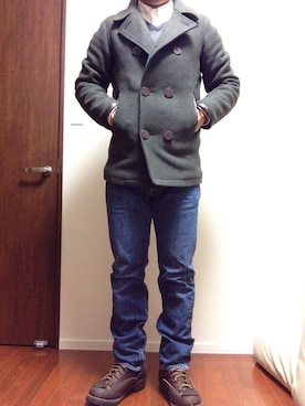 「SHIPS GENERAL SUPPLY（シップスジェネラルサプライ）のアイテム（ピーコート）」を使った、TERUZさん（メンズ・170cm）の冬コーディネート