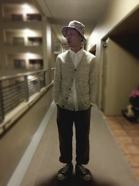 「JUNRED（ジュンレッド）のアイテム（帽子）」を使った、masachikaさん（メンズ・180cm）の春コーディネート