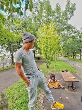 「SEVENDAYS=SUNDAY（セブンデイズサンデイ）のアイテム（ニットキャップ/ビーニー）」を使った、RAYriさん（メンズ・160cm）の秋コーディネート