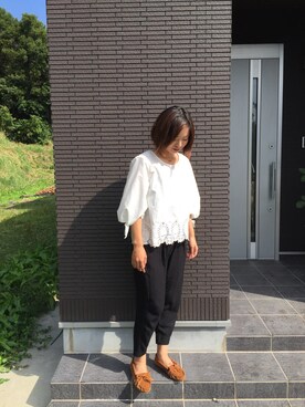 「スカラップ」｜「アイテム（モカシン/デッキシューズ）」を使った、RIONさん（レディース・155cm）の秋コーディネート
