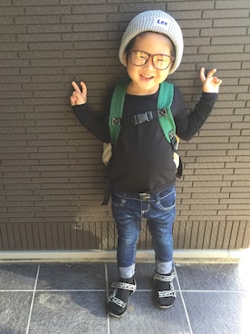 「西松屋（ニシマツヤ）のアイテム（Tシャツ/カットソー、ブラック系）」を使った、RIONさん（レディース・157cm）の秋コーディネート