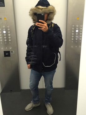 「A.P.C.（アーペーセー）のアイテム（ミリタリージャケット）」を使った、shupinさん（メンズ・179cm）の冬コーディネート