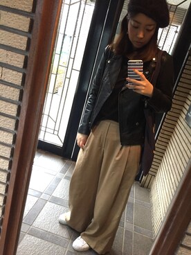 「JOURNAL STANDARD relume（ジャーナルスタンダード　レリューム）のアイテム（ライダースジャケット）」を使った、Rie-chi◡̈⃝さん（レディース・163cm）の秋コーディネート