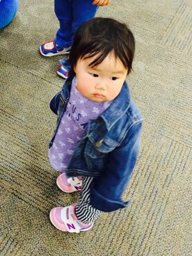 「babyGAP（babyGAP）のアイテム（デニムジャケット、ブルー系）」を使った、hiitanさん（キッズ・90cm）の春コーディネート