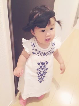 「babyGAP（babyGAP）のアイテム（ワンピース、ホワイト系）」を使った、hiitanさん（キッズ・90cm）の夏コーディネート