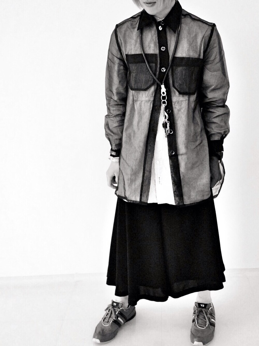 「モード、シャツ×シャツ、Y-3、シャツスタイル、袴パンツ、DKNY」｜「モード系
（その他、その他）」を使った、しょき。さん（メンズ・163cm）の夏コーディネートの1枚目の写真