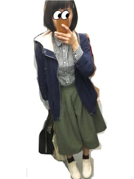 「カーキスカート」｜「アイテム（その他アウター）」を使った、ゆうさん（レディース・156cm）の春コーディネート