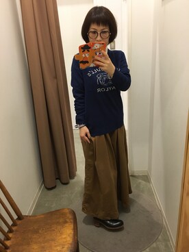 「SEVENDAYS=SUNDAY（セブンデイズサンデイ）のアイテム（メガネ）」を使った、AKKOさん（レディース・150cm）の秋コーディネート