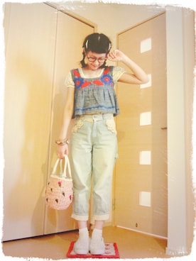 「Honey Salon（ハニーサロン）のアイテム（かごバッグ）」を使った、ぱげ☆＊*さん（レディース・162cm）の夏コーディネート