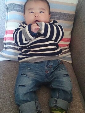 「H&M（エイチ・アンド・エム）のアイテム（ニット/セーター、その他）」を使った、aoiさん（キッズ・70cm）の秋コーディネート