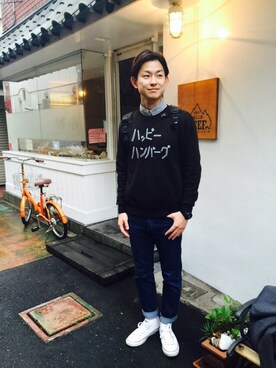 「シャツ×スウェット」｜「アイテム（アナログ腕時計）」を使った、cha-daiさん（メンズ・176cm）の冬コーディネート