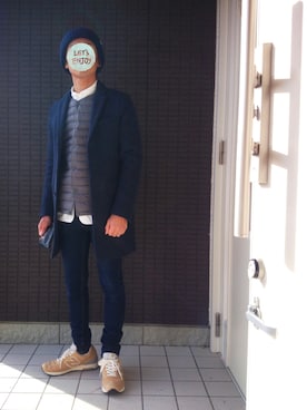 「ニットキャップ」｜「アイテム（チェスターコート）」を使った、星さん（メンズ・167cm）の冬コーディネート